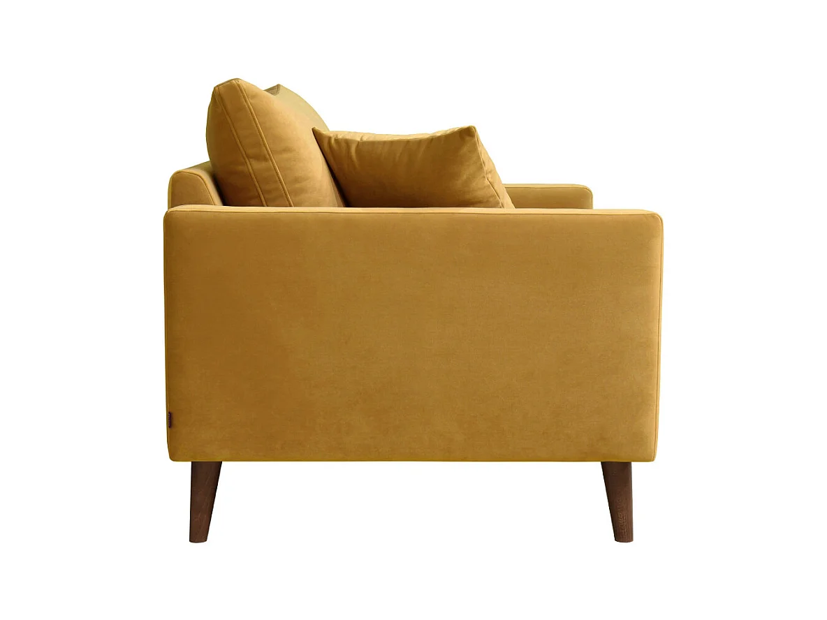 Villabon - Fauteuil XL en velours pieds bois foncé - Jaune moutarde