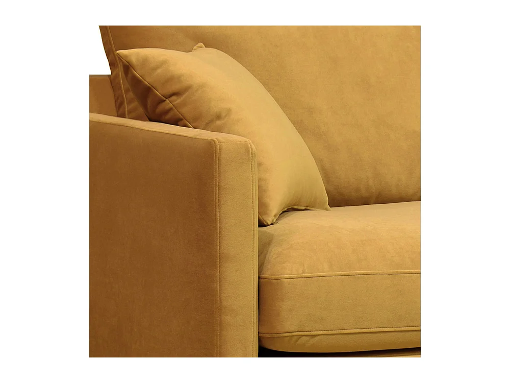 Villabon - Fauteuil XL en velours pieds bois foncé - Jaune moutarde