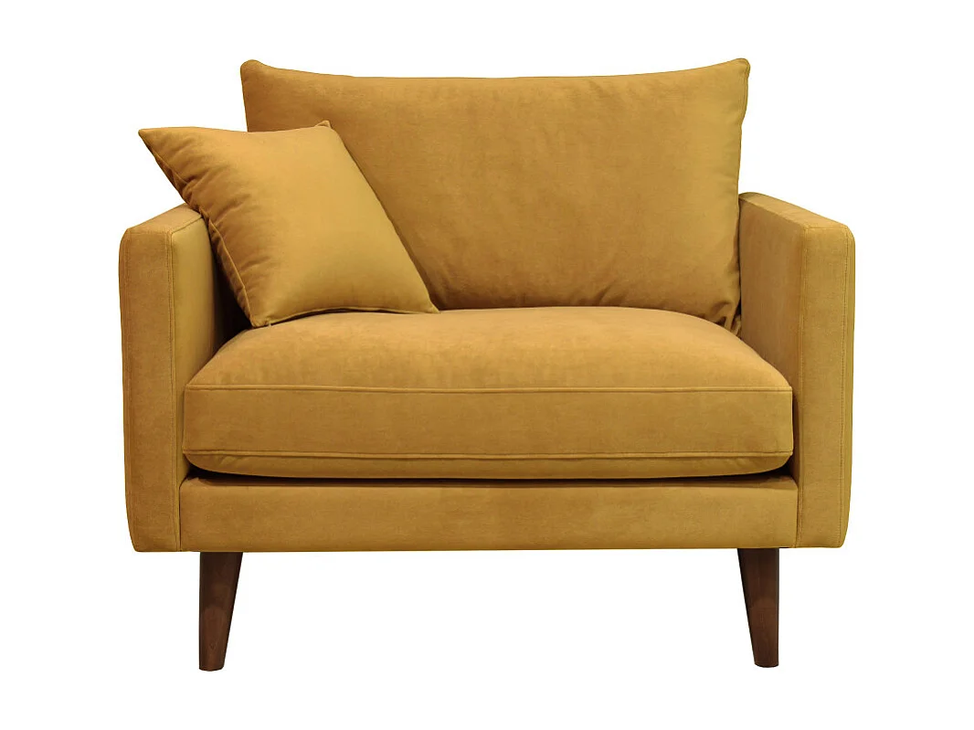 Villabon - Fauteuil XL en velours pieds bois foncé - Jaune moutarde