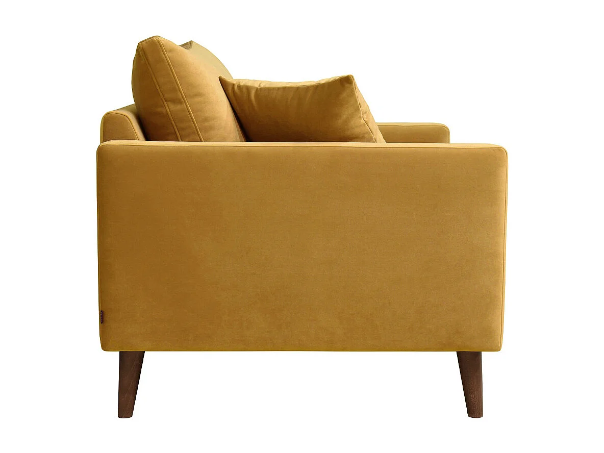 Villabon - Fauteuil XL en velours pieds bois foncé - Jaune moutarde