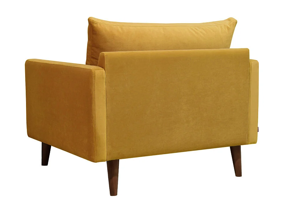 Villabon - Fauteuil XL en velours pieds bois foncé - Jaune moutarde