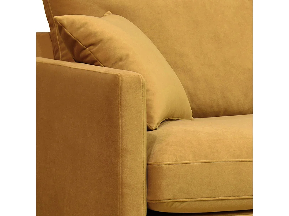 Villabon - Fauteuil XL en velours pieds bois foncé - Jaune moutarde