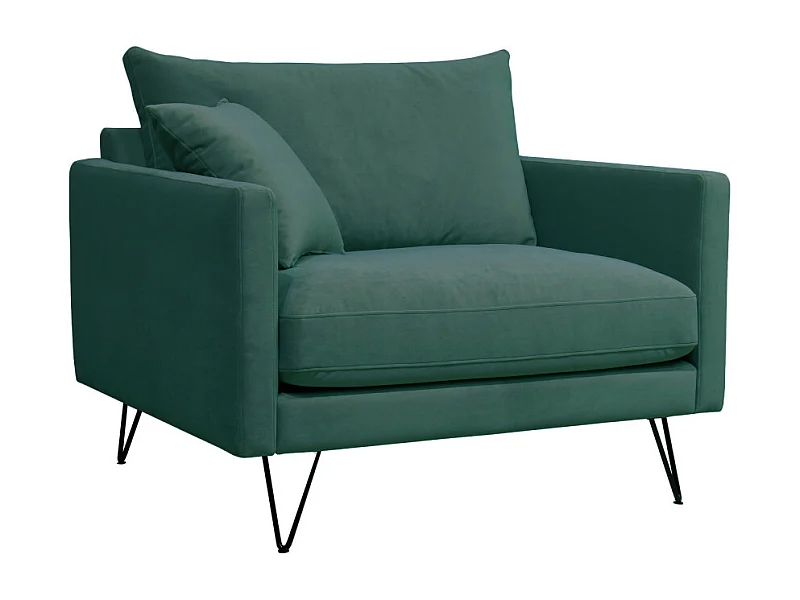 Villabon - Fauteuil XL en velours pieds épingles noirs - Vert eucalyptus