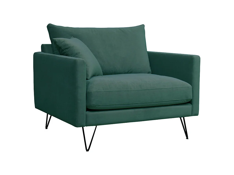 Villabon - Fauteuil XL en velours pieds épingles noirs - Vert eucalyptus