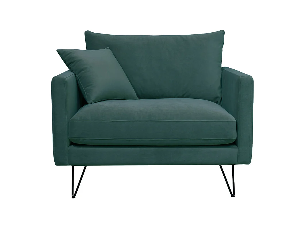 Villabon - Fauteuil XL en velours pieds épingles noirs - Vert eucalyptus