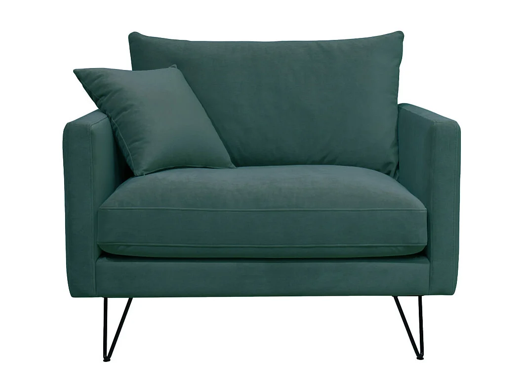 Villabon - Fauteuil XL en velours pieds épingles noirs - Vert eucalyptus