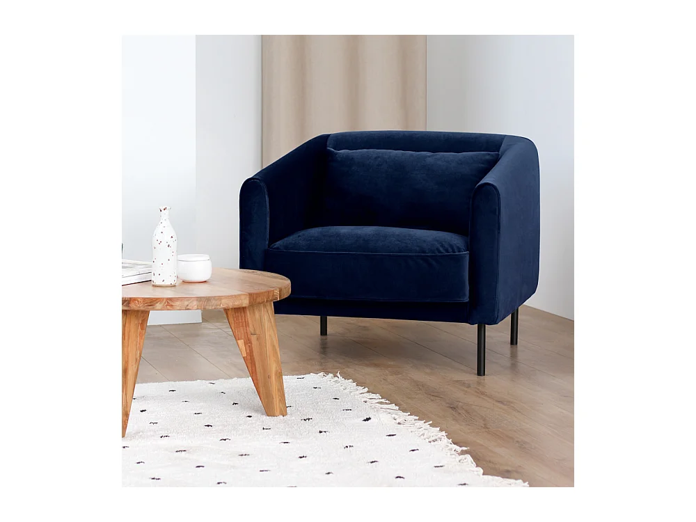 Winsen - Fauteuil en velours pieds droits en métal - Bleu marine
