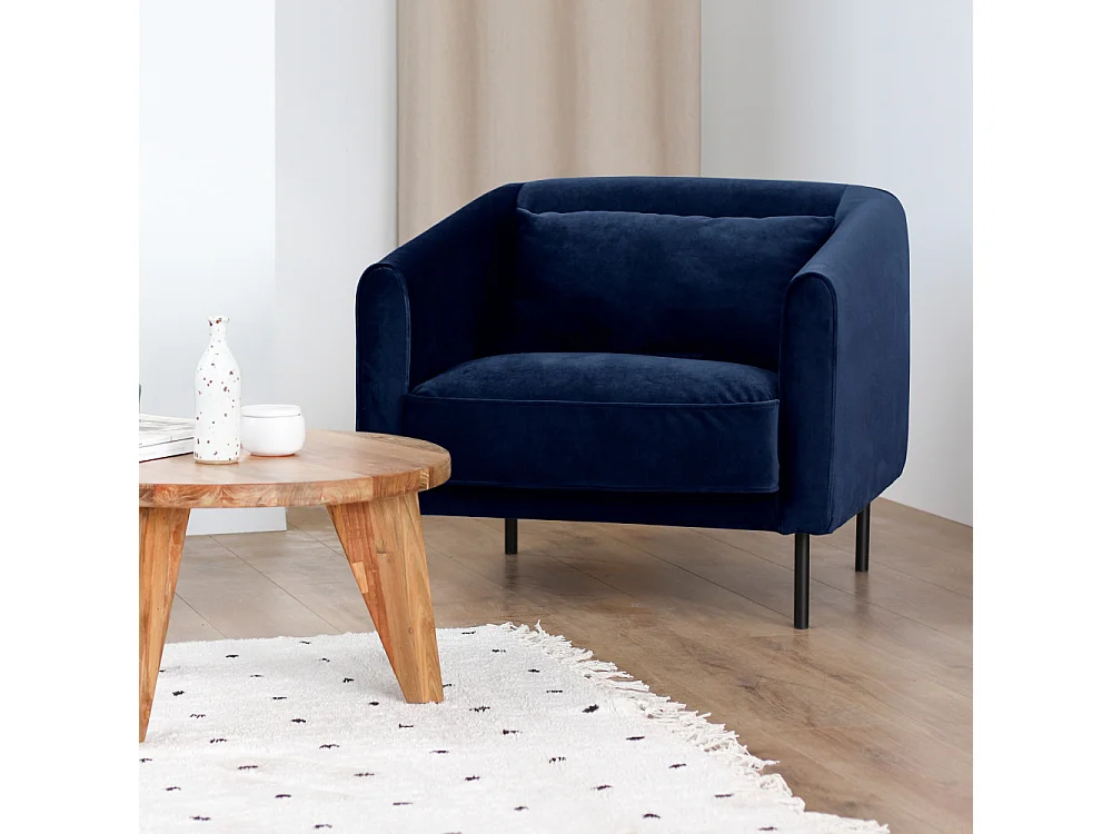 Winsen - Fauteuil en velours pieds droits en métal - Bleu marine