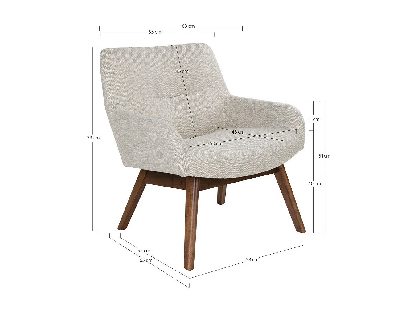 London - Fauteuil en tissu et pieds en bois - Ecru