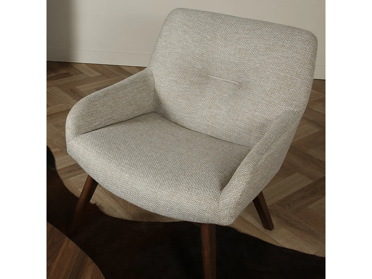 London - Fauteuil en tissu et pieds en bois - Ecru