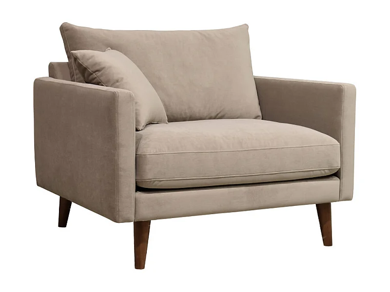 Villabon - Fauteuil XL en velours pieds bois foncé - Beige