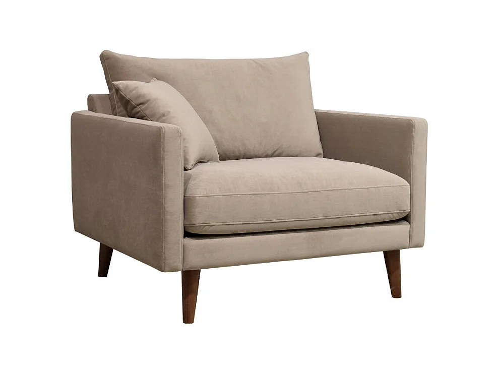 Villabon - Fauteuil XL en velours pieds bois foncé - Beige