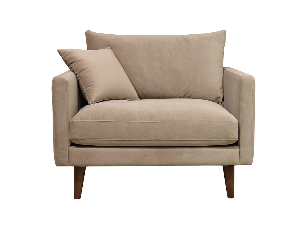 Villabon - Fauteuil XL en velours pieds bois foncé - Beige