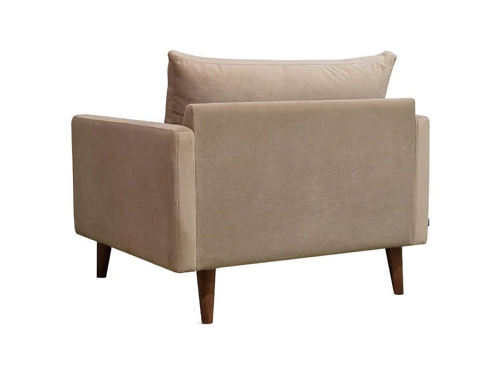 Villabon - Fauteuil XL en velours pieds bois foncé - Beige