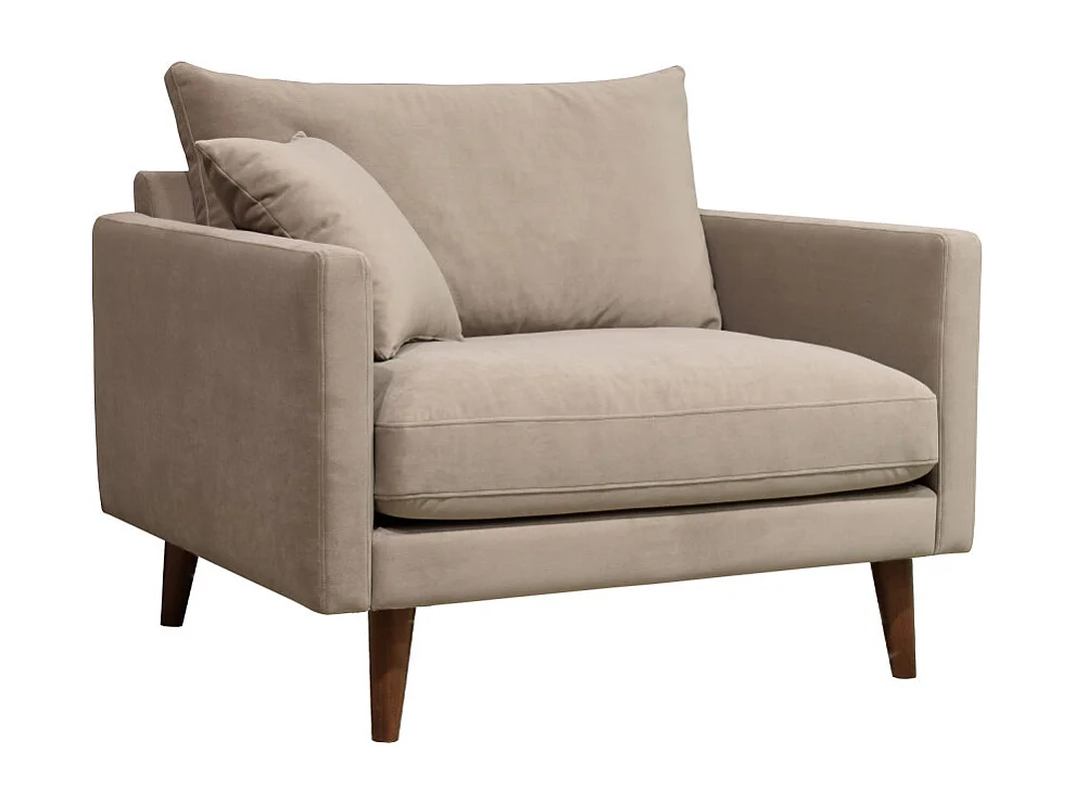 Villabon - Fauteuil XL en velours pieds bois foncé - Beige