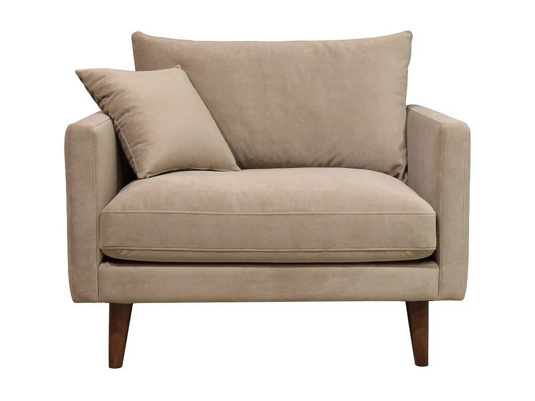 Villabon - Fauteuil XL en velours pieds bois foncé - Beige