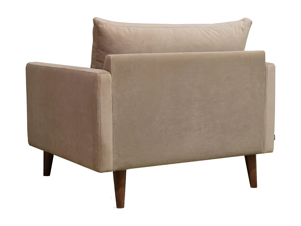 Villabon - Fauteuil XL en velours pieds bois foncé - Beige