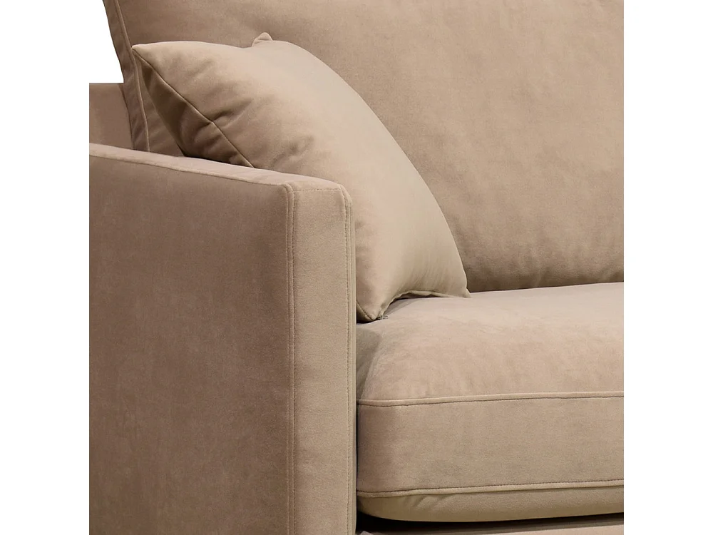 Villabon - Fauteuil XL en velours pieds bois foncé - Beige