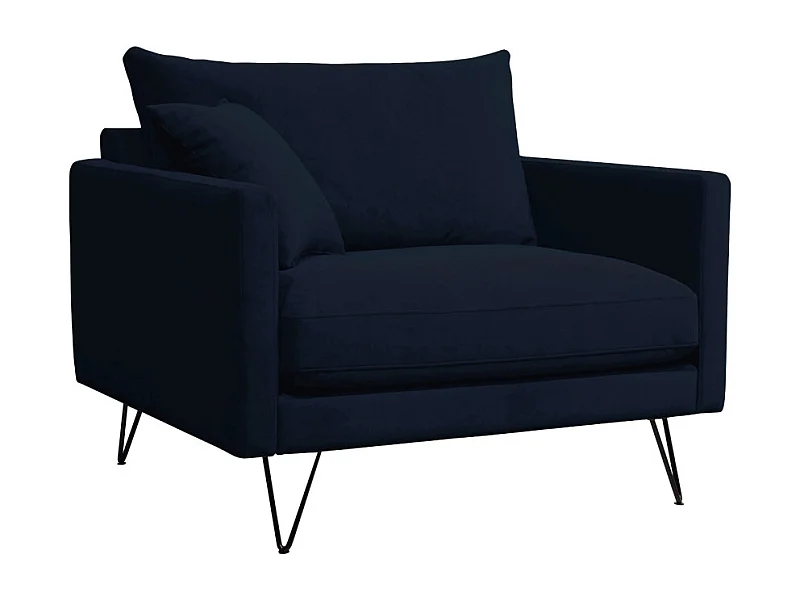 Villabon - Fauteuil XL en velours pieds épingles noirs - Bleu marine