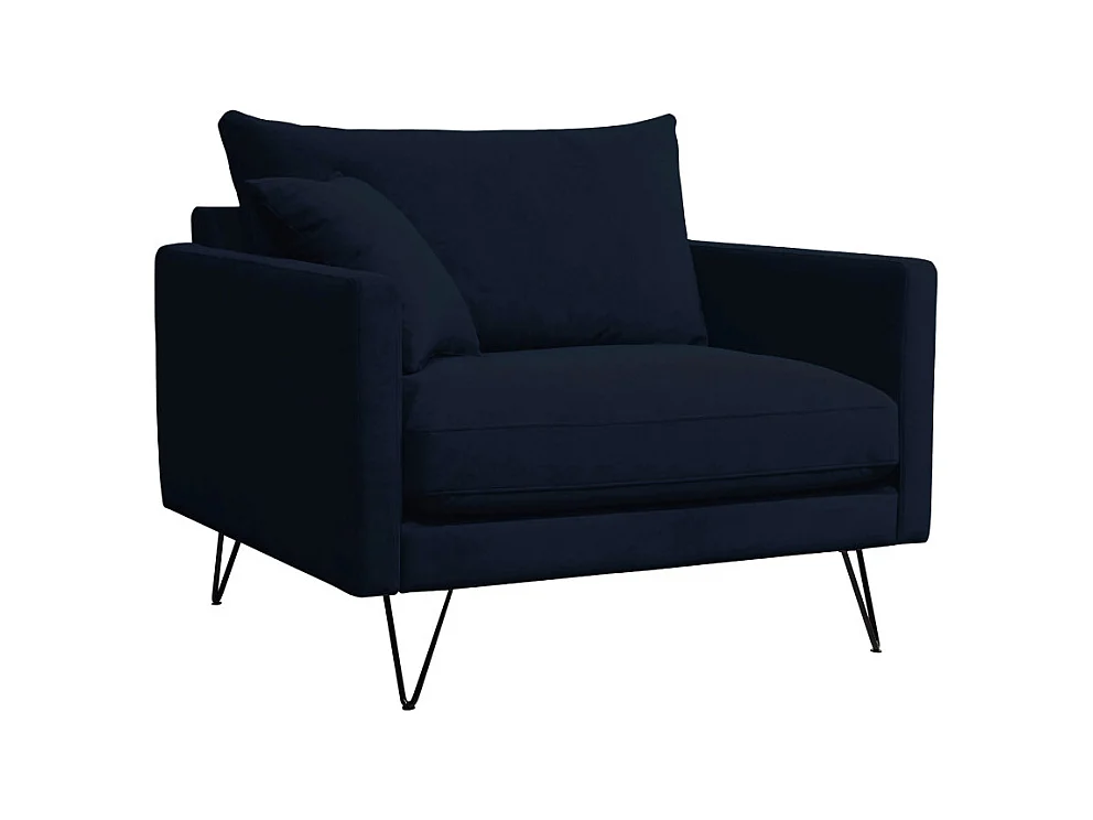 Villabon - Fauteuil XL en velours pieds épingles noirs - Bleu marine