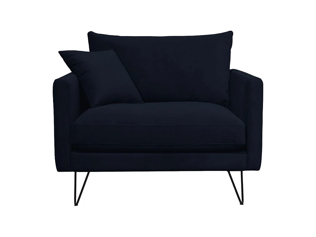 Villabon - Fauteuil XL en velours pieds épingles noirs - Bleu marine
