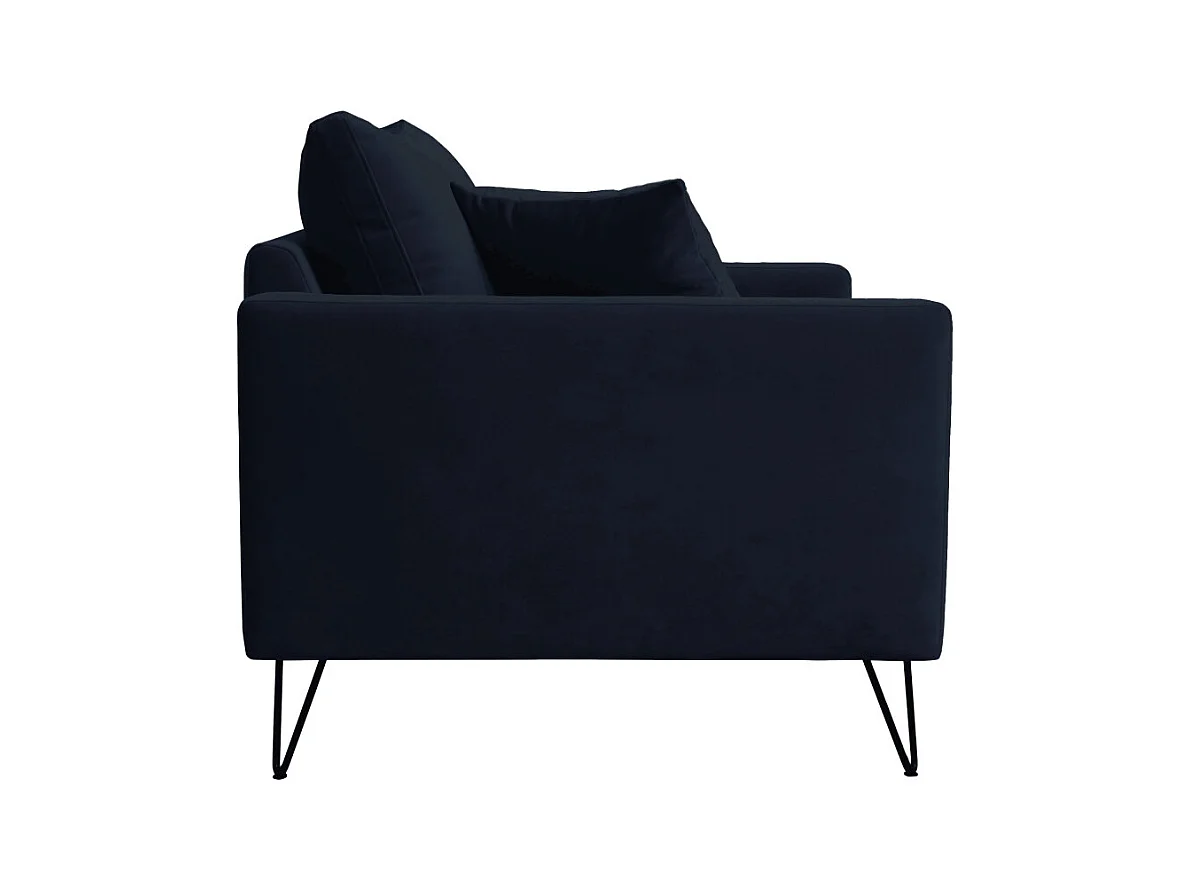 Villabon - Fauteuil XL en velours pieds épingles noirs - Bleu marine