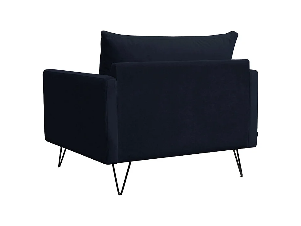 Villabon - Fauteuil XL en velours pieds épingles noirs - Bleu marine