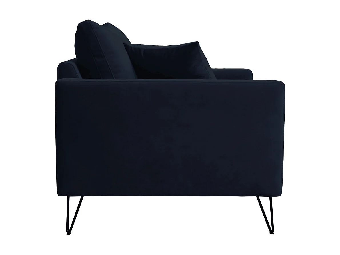Villabon - Fauteuil XL en velours pieds épingles noirs - Bleu marine