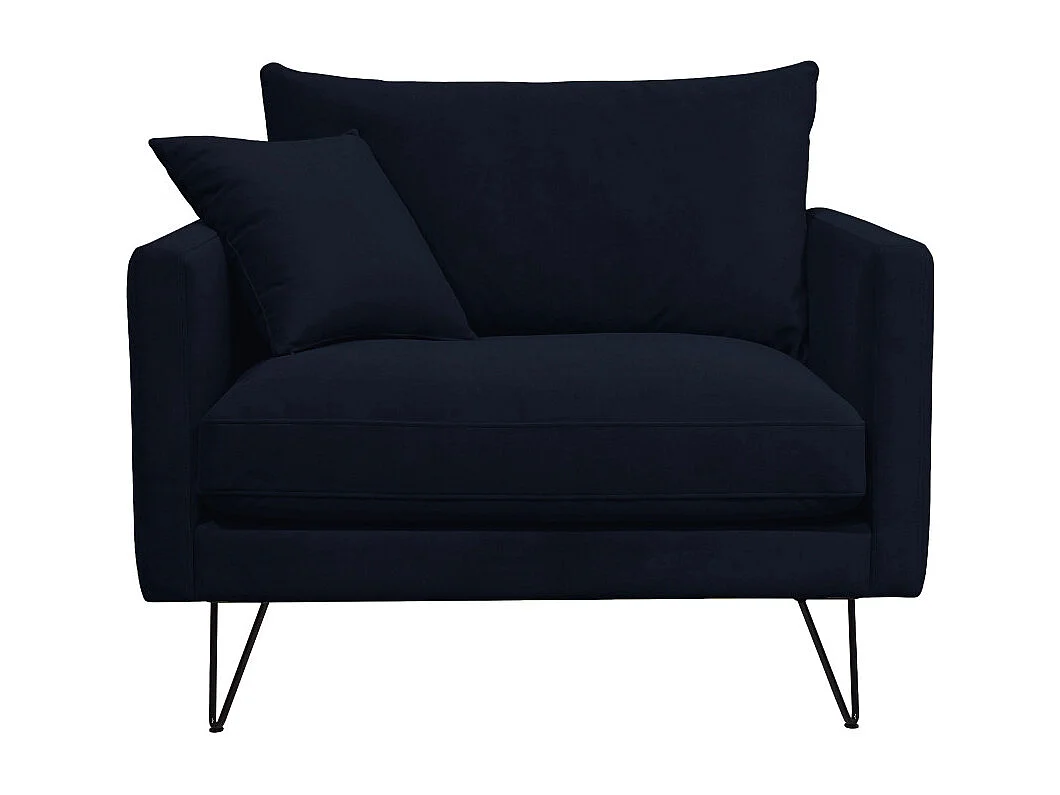 Villabon - Fauteuil XL en velours pieds épingles noirs - Bleu marine