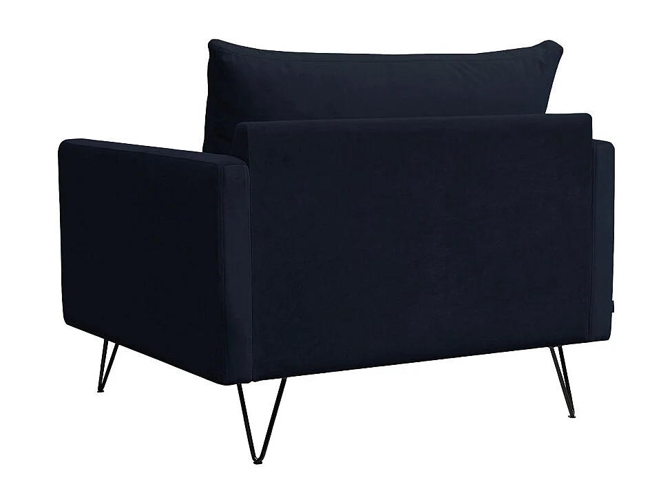 Villabon - Fauteuil XL en velours pieds épingles noirs - Bleu marine
