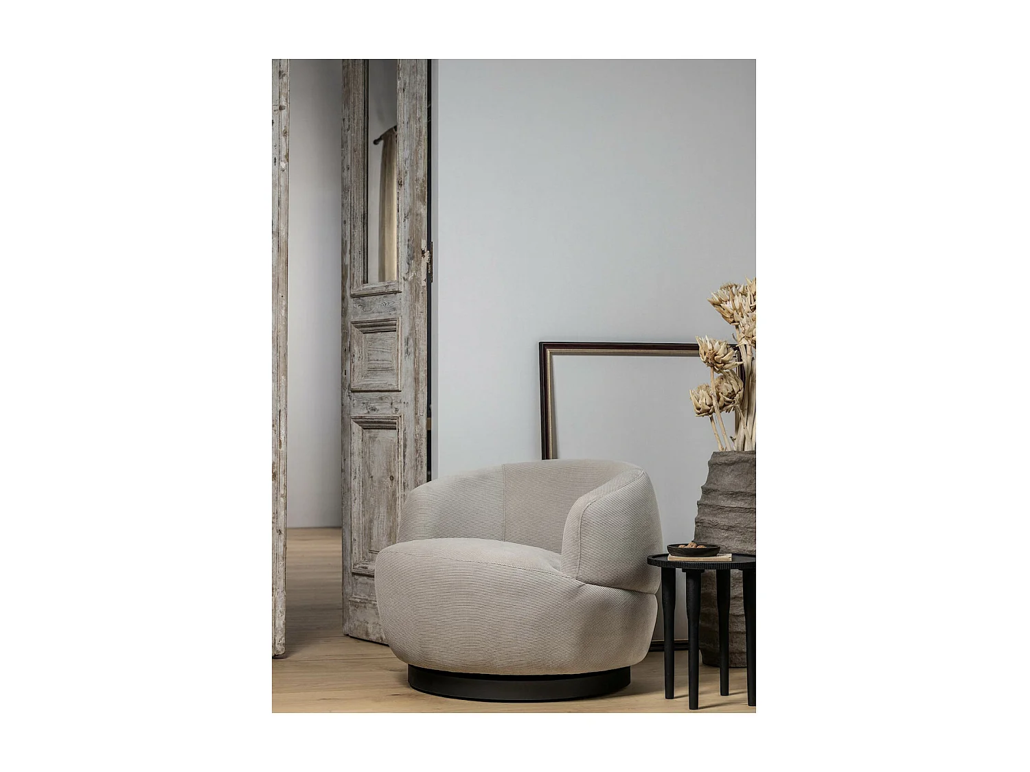 WOOLLY - Fauteuil pivotant en velours naturel
