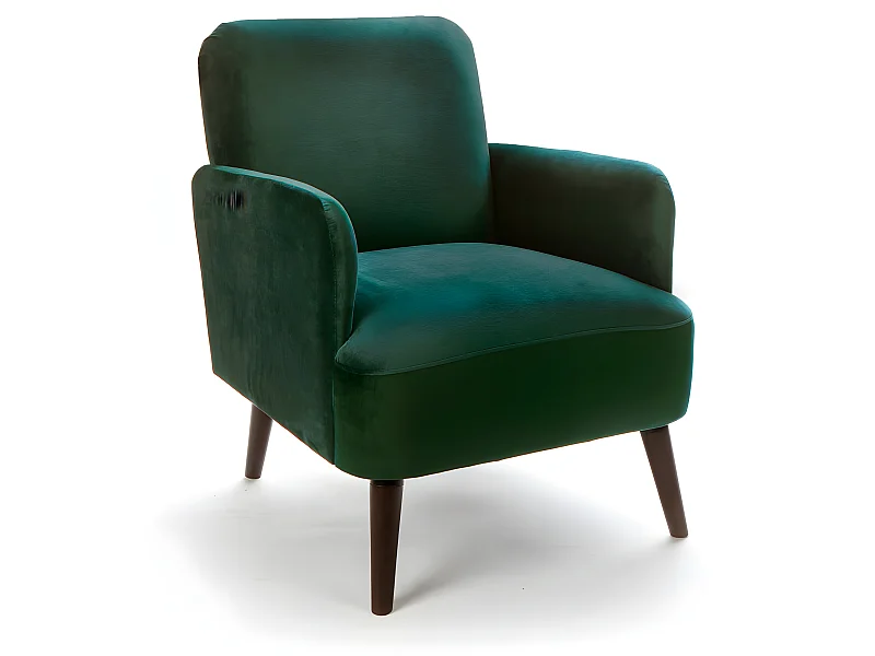 Brooks - Fauteuil rétro en velours pieds bois foncé - Vert forêt