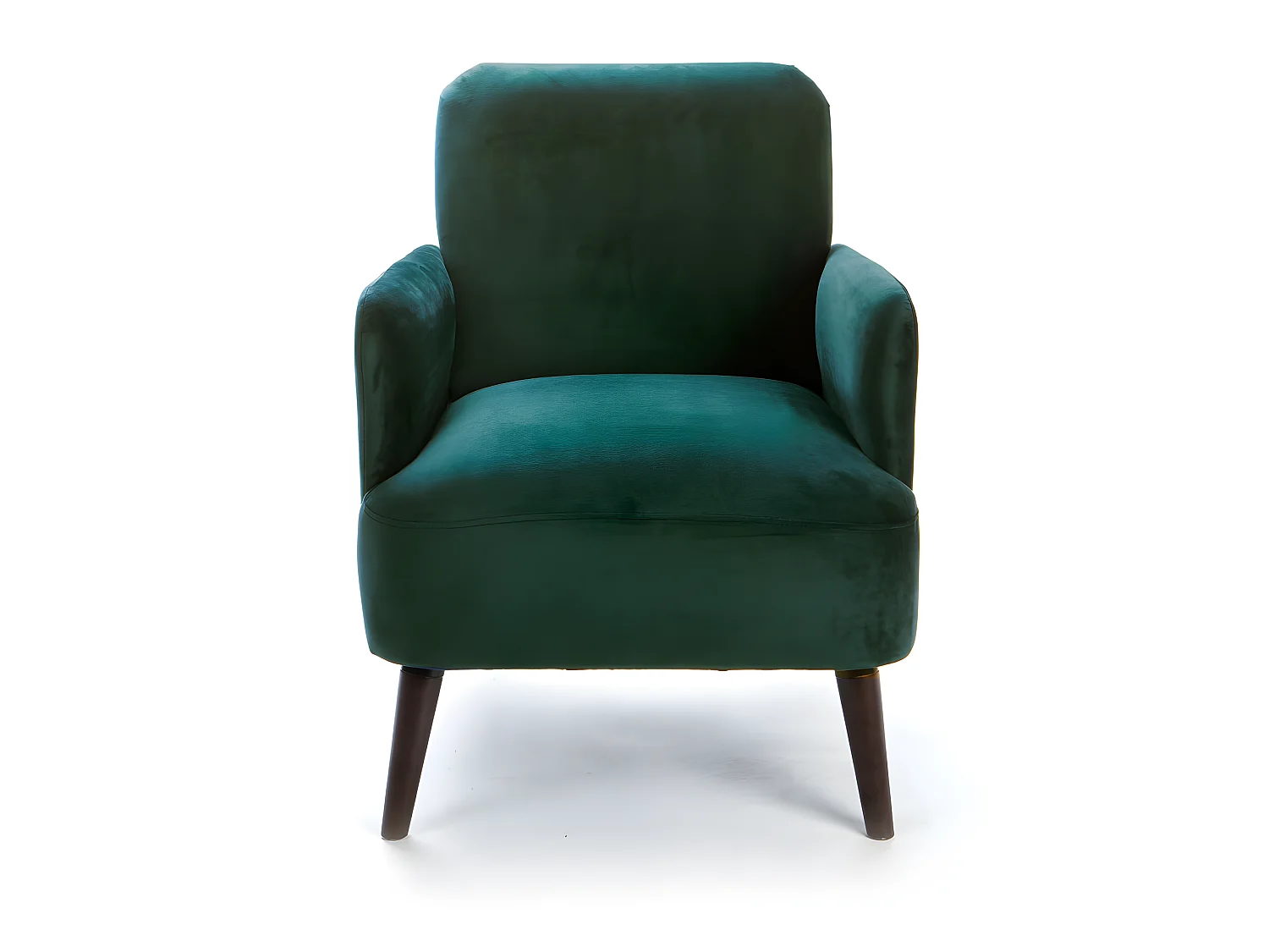 Brooks - Fauteuil rétro en velours pieds bois foncé - Vert forêt