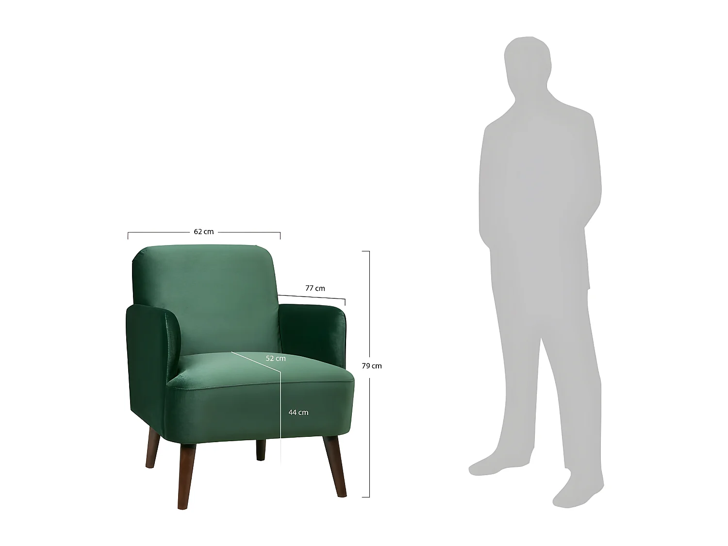 Brooks - Fauteuil rétro en velours pieds bois foncé - Vert forêt