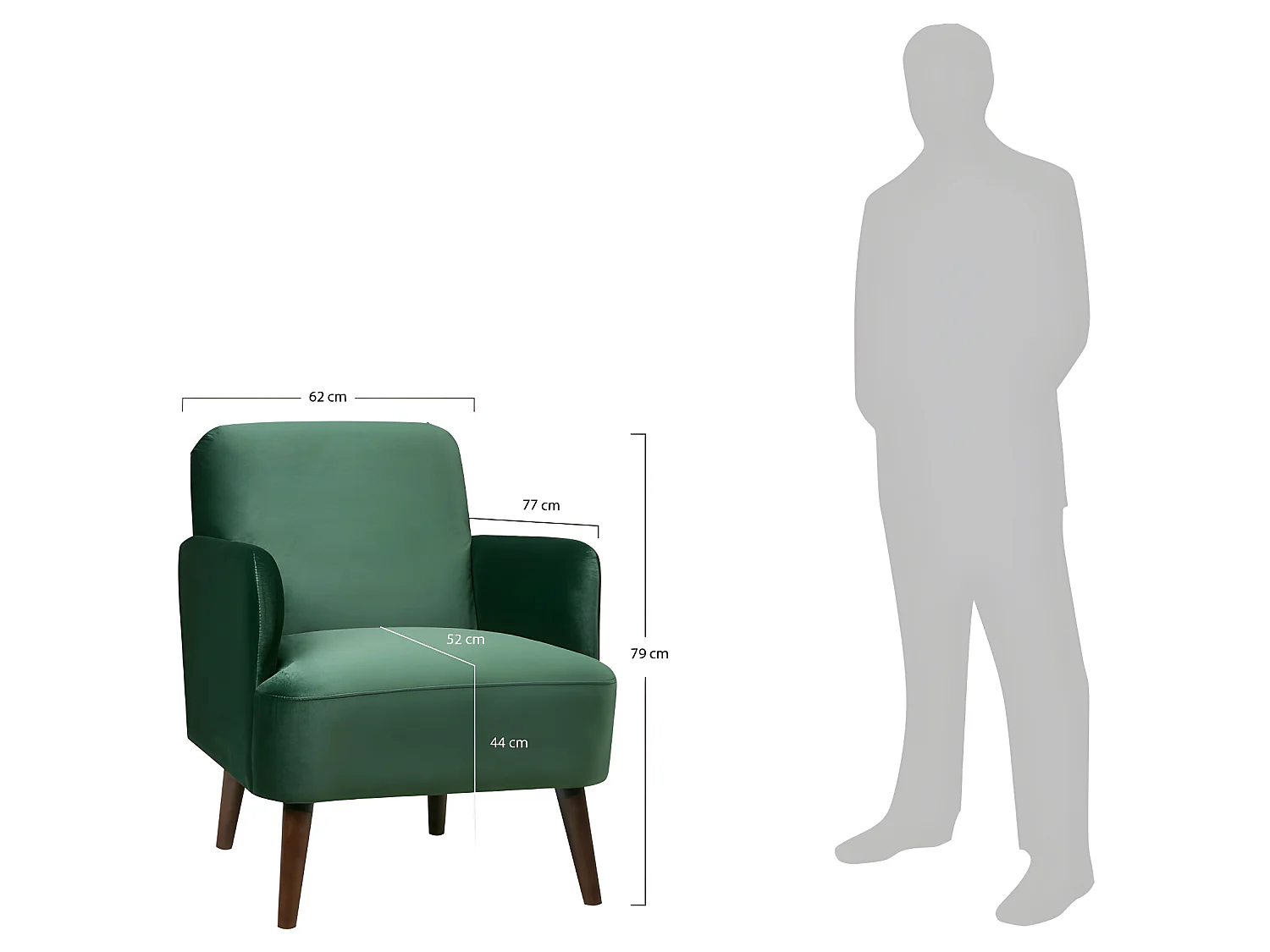 Brooks - Fauteuil rétro en velours pieds bois foncé - Vert forêt