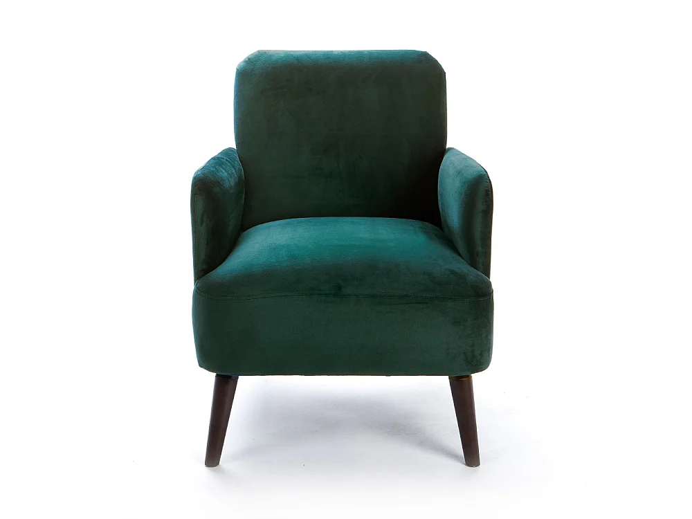 Brooks - Fauteuil rétro en velours pieds bois foncé - Vert forêt