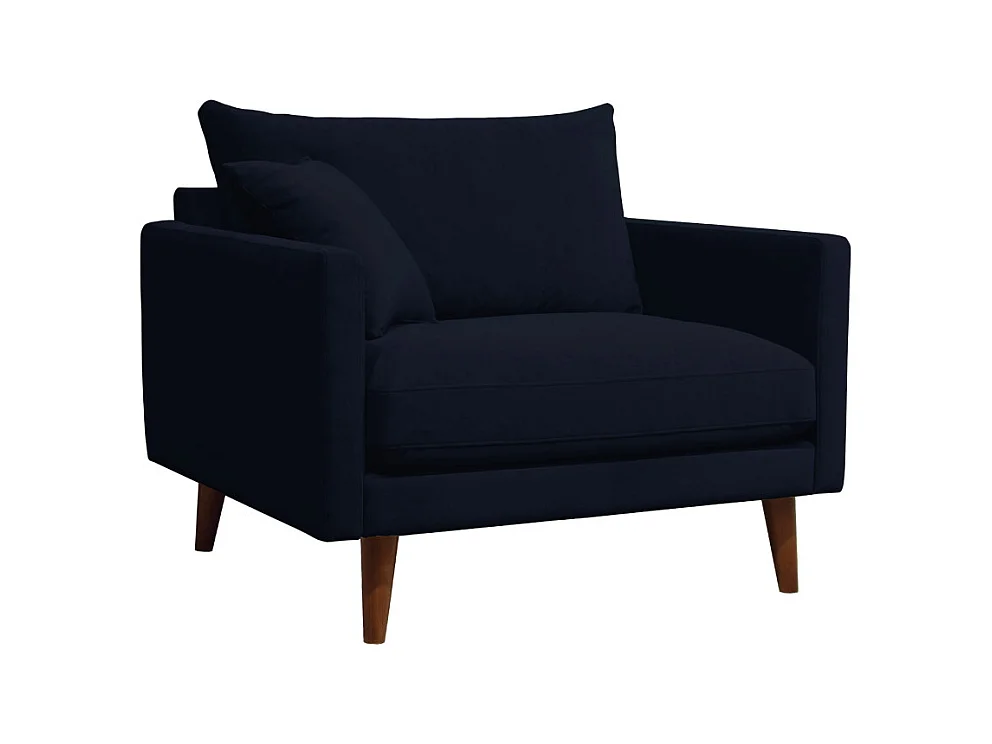 Villabon - Fauteuil XL en velours pieds bois foncé - Bleu marine