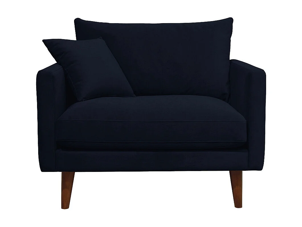 Villabon - Fauteuil XL en velours pieds bois foncé - Bleu marine