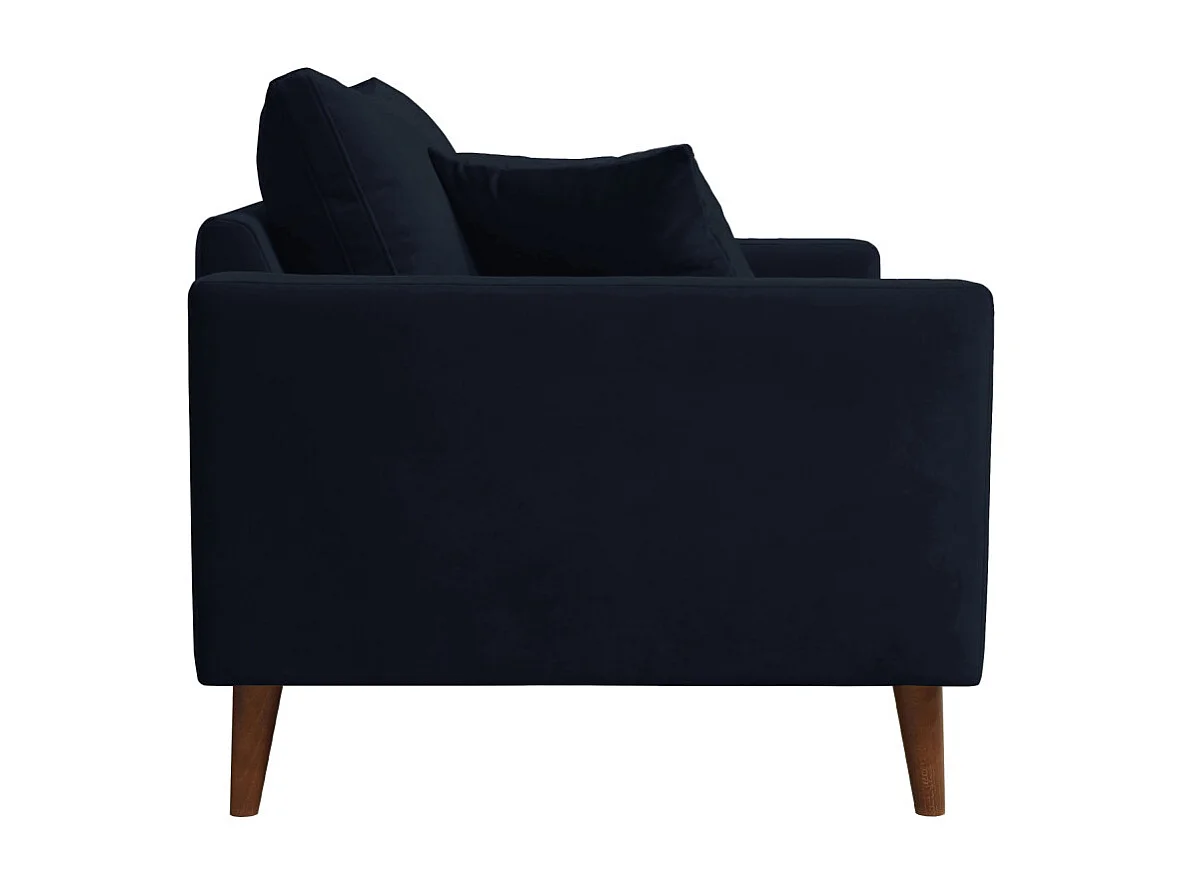 Villabon - Fauteuil XL en velours pieds bois foncé - Bleu marine