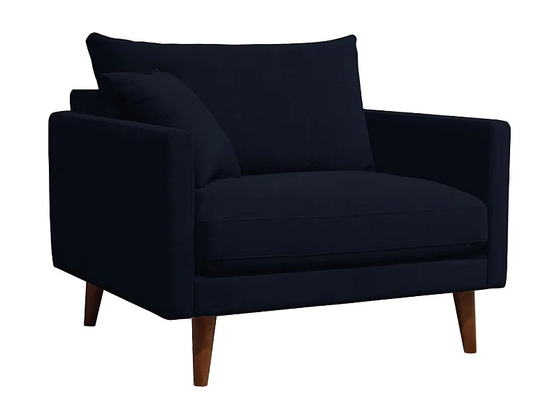 Villabon - Fauteuil XL en velours pieds bois foncé - Bleu marine