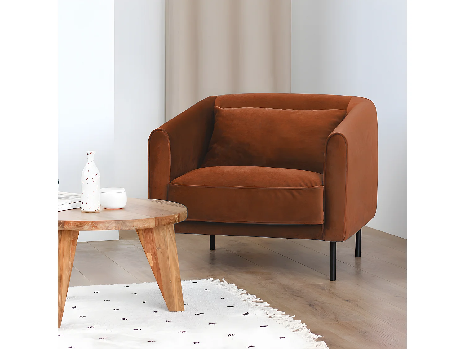 Winsen - Fauteuil en velours pieds droits en métal - Rouille