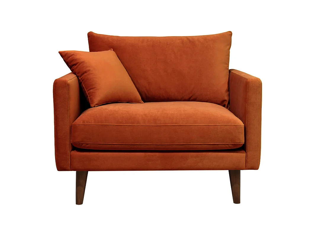 Villabon - Fauteuil XL en velours pieds bois foncé - Rouille