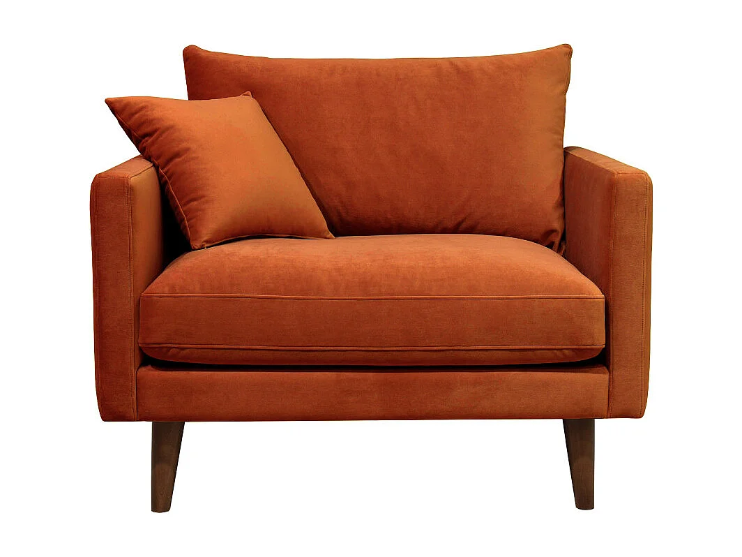 Villabon - Fauteuil XL en velours pieds bois foncé - Rouille