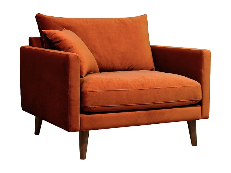 Villabon - Fauteuil XL en velours pieds bois foncé - Rouille