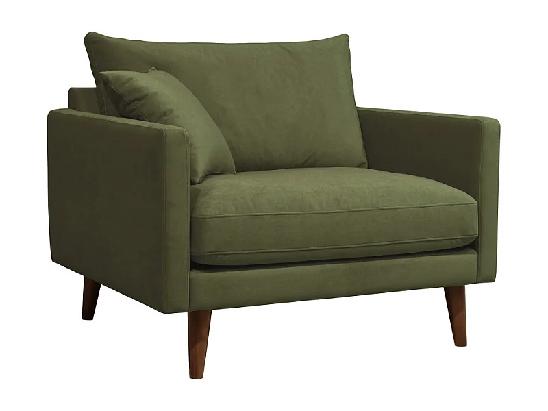 Villabon - Fauteuil XL en velours pieds bois foncé - Vert olive