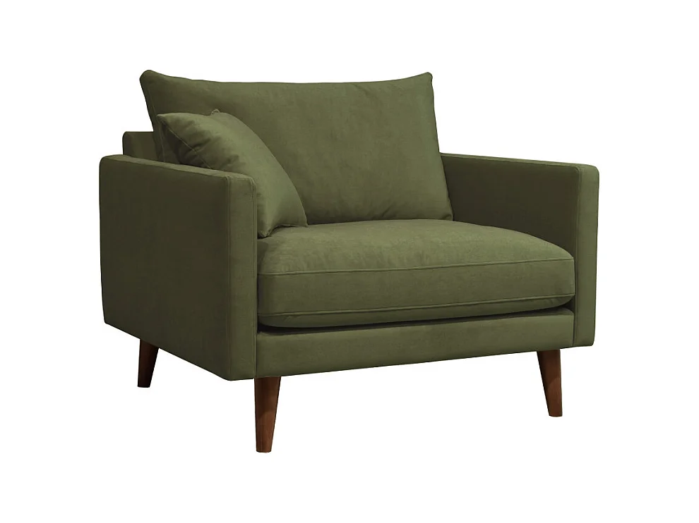 Villabon - Fauteuil XL en velours pieds bois foncé - Vert olive