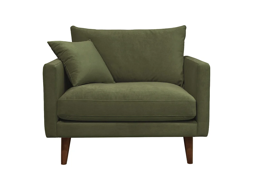 Villabon - Fauteuil XL en velours pieds bois foncé - Vert olive