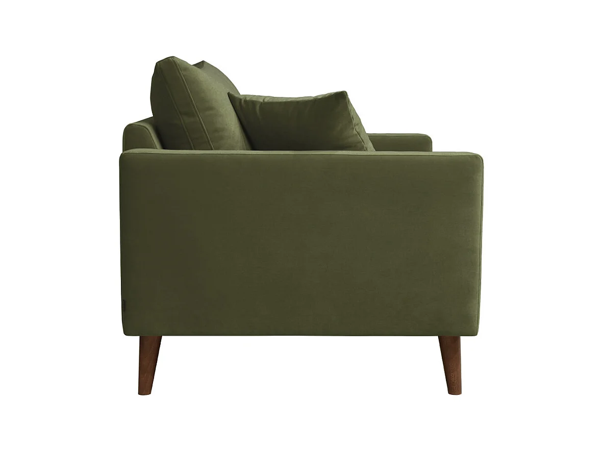 Villabon - Fauteuil XL en velours pieds bois foncé - Vert olive