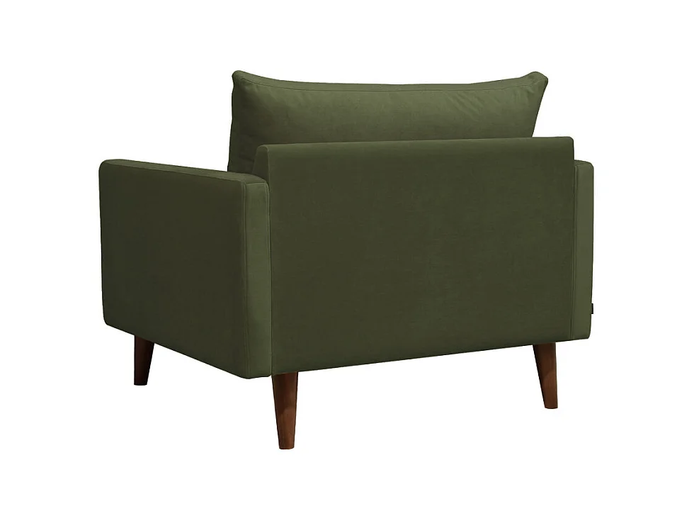 Villabon - Fauteuil XL en velours pieds bois foncé - Vert olive