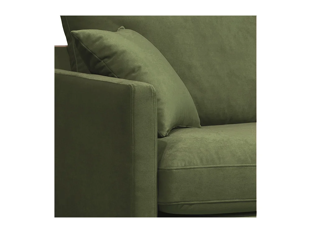 Villabon - Fauteuil XL en velours pieds bois foncé - Vert olive